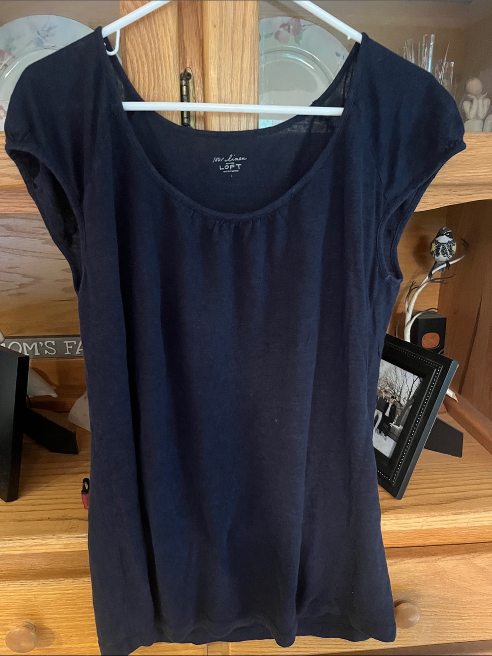 LOFT Navy Scoop Neck Short Sleeve Linen Blend Tee